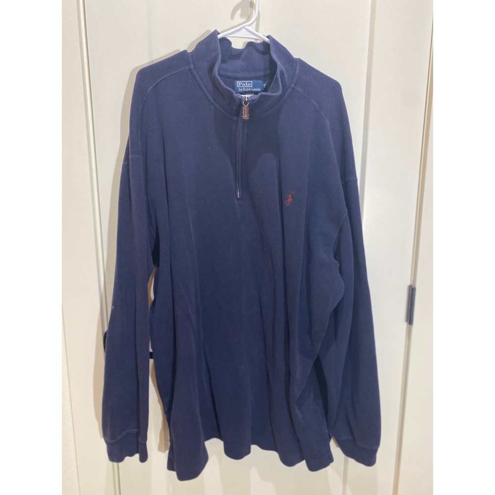 Polo Ralph Lauren Mens 3XLT Tall Navy Blue Quarter‎ Zip Cotton Pullover Sweater